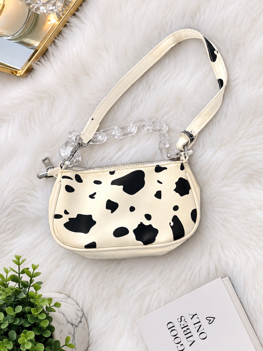 Cow Print Cream and Black Crossbody Bag